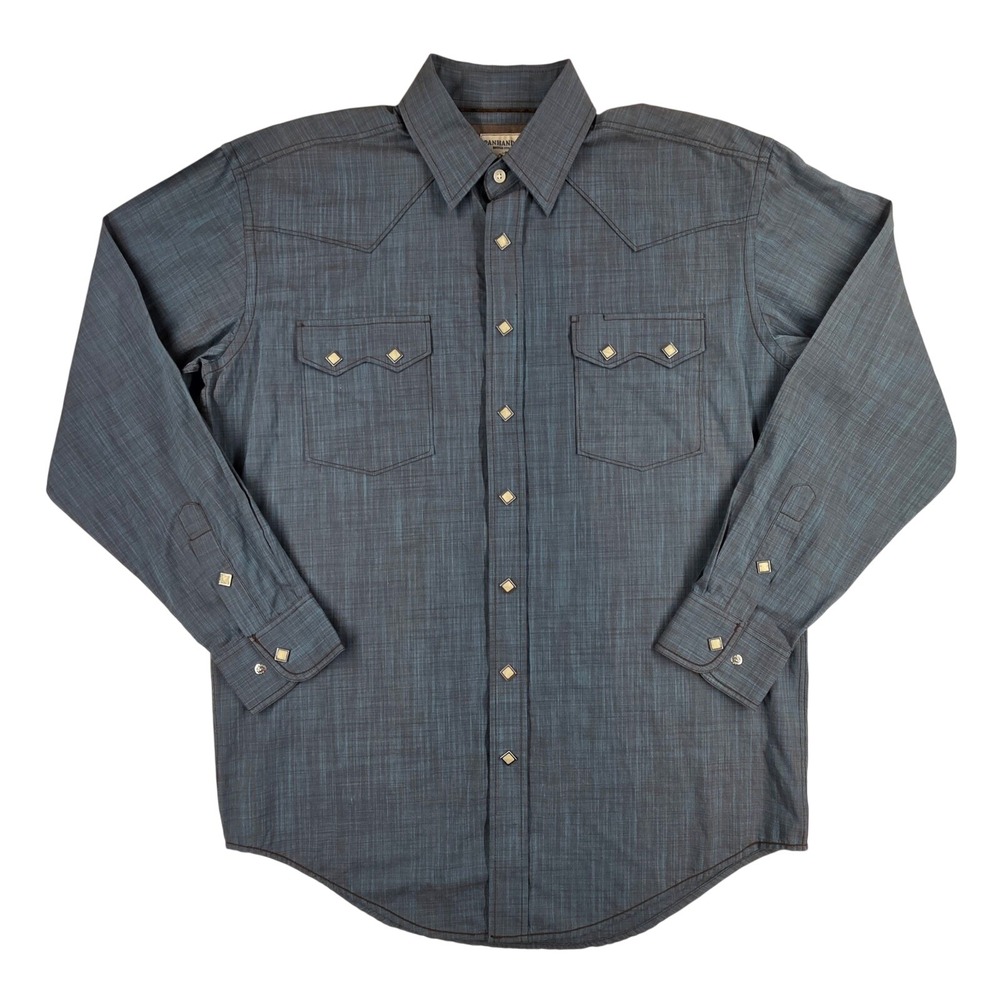Panhandle Rough Stock Mens Blue Textured Western Snap Shirt ROS8413 Medium